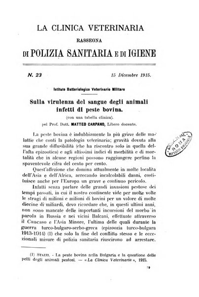 La clinica veterinaria rivista di medicina e chirurgia pratica degli animali domestici