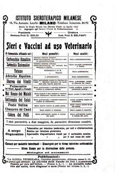 La clinica veterinaria rivista di medicina e chirurgia pratica degli animali domestici