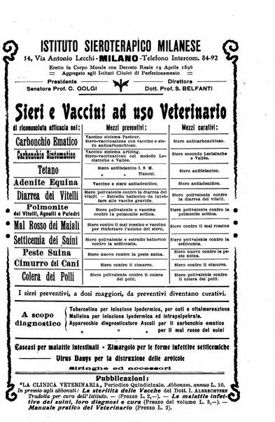 La clinica veterinaria rivista di medicina e chirurgia pratica degli animali domestici