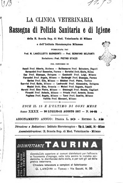 La clinica veterinaria rivista di medicina e chirurgia pratica degli animali domestici