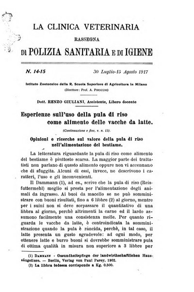 La clinica veterinaria rivista di medicina e chirurgia pratica degli animali domestici