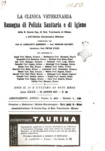 La clinica veterinaria rivista di medicina e chirurgia pratica degli animali domestici