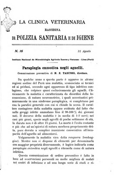 La clinica veterinaria rivista di medicina e chirurgia pratica degli animali domestici