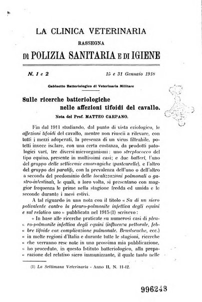 La clinica veterinaria rivista di medicina e chirurgia pratica degli animali domestici