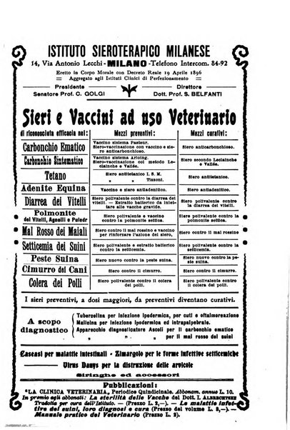 La clinica veterinaria rivista di medicina e chirurgia pratica degli animali domestici