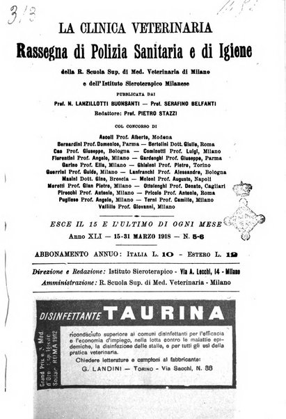 La clinica veterinaria rivista di medicina e chirurgia pratica degli animali domestici