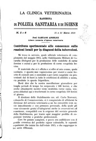 La clinica veterinaria rivista di medicina e chirurgia pratica degli animali domestici