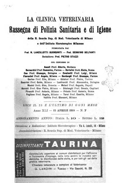 La clinica veterinaria rivista di medicina e chirurgia pratica degli animali domestici