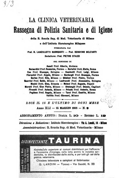 La clinica veterinaria rivista di medicina e chirurgia pratica degli animali domestici