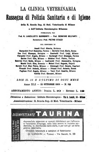 La clinica veterinaria rivista di medicina e chirurgia pratica degli animali domestici