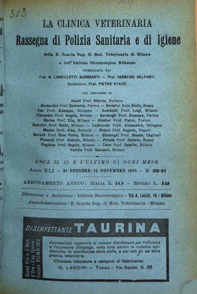 La clinica veterinaria rivista di medicina e chirurgia pratica degli animali domestici