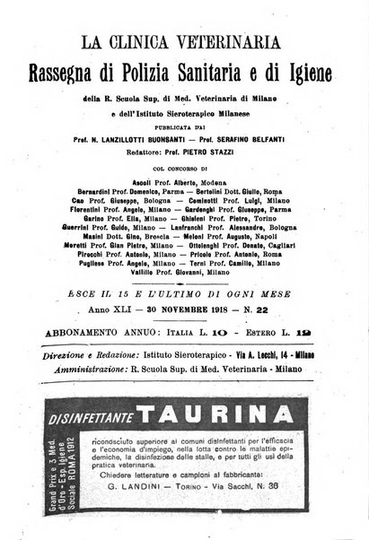 La clinica veterinaria rivista di medicina e chirurgia pratica degli animali domestici