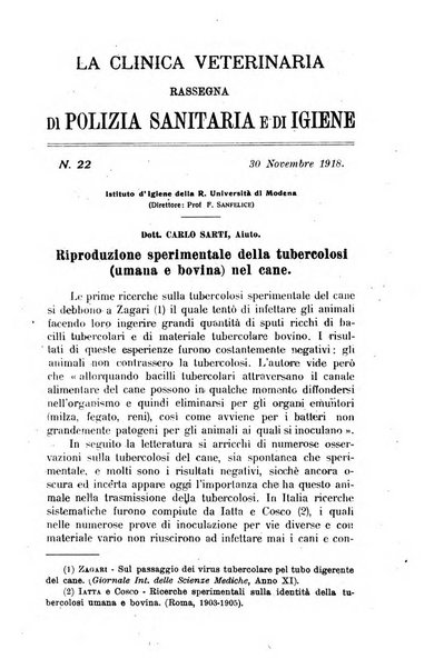 La clinica veterinaria rivista di medicina e chirurgia pratica degli animali domestici