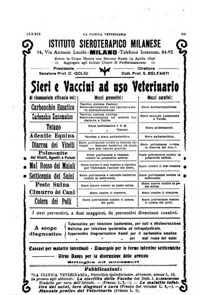 La clinica veterinaria rivista di medicina e chirurgia pratica degli animali domestici