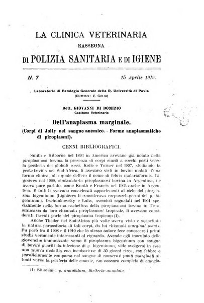 La clinica veterinaria rivista di medicina e chirurgia pratica degli animali domestici