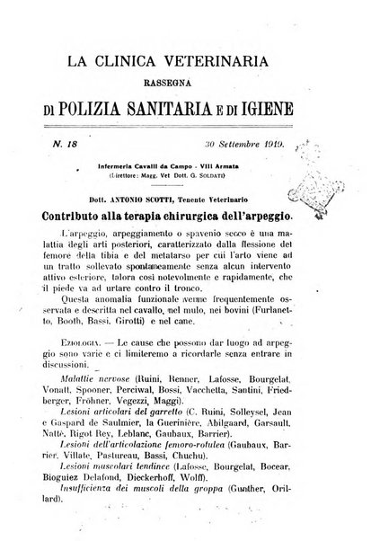 La clinica veterinaria rivista di medicina e chirurgia pratica degli animali domestici