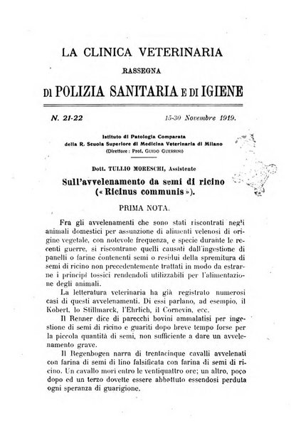 La clinica veterinaria rivista di medicina e chirurgia pratica degli animali domestici