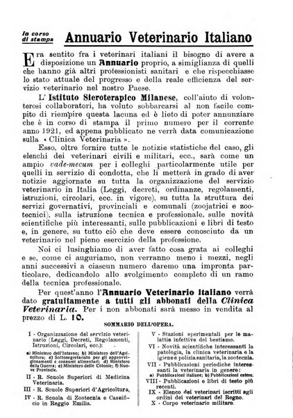 La clinica veterinaria rivista di medicina e chirurgia pratica degli animali domestici