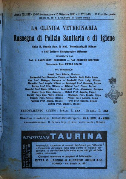 La clinica veterinaria rivista di medicina e chirurgia pratica degli animali domestici