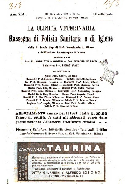 La clinica veterinaria rivista di medicina e chirurgia pratica degli animali domestici