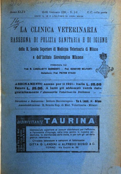 La clinica veterinaria rivista di medicina e chirurgia pratica degli animali domestici