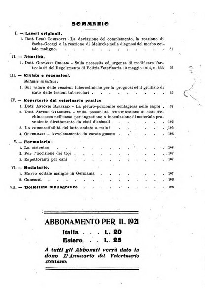 La clinica veterinaria rivista di medicina e chirurgia pratica degli animali domestici