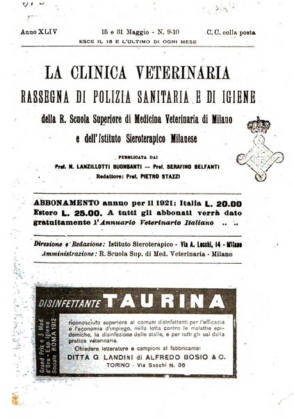 La clinica veterinaria rivista di medicina e chirurgia pratica degli animali domestici