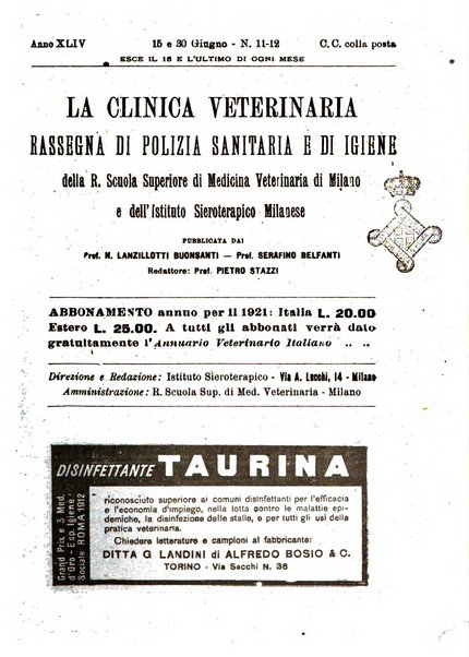 La clinica veterinaria rivista di medicina e chirurgia pratica degli animali domestici