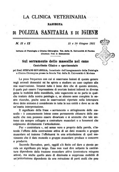 La clinica veterinaria rivista di medicina e chirurgia pratica degli animali domestici