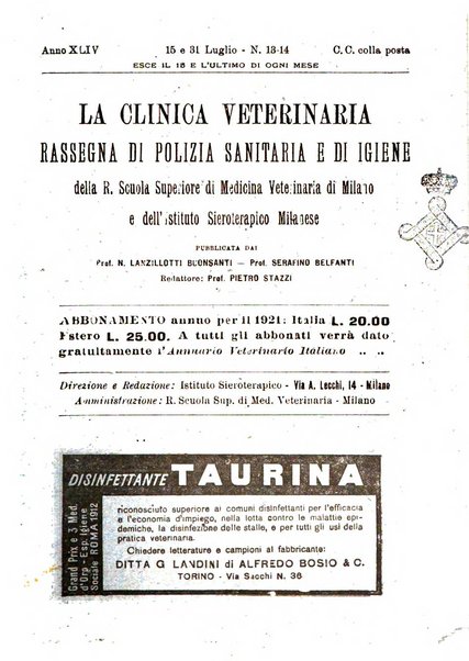 La clinica veterinaria rivista di medicina e chirurgia pratica degli animali domestici