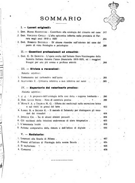 La clinica veterinaria rivista di medicina e chirurgia pratica degli animali domestici