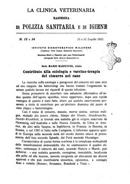 La clinica veterinaria rivista di medicina e chirurgia pratica degli animali domestici