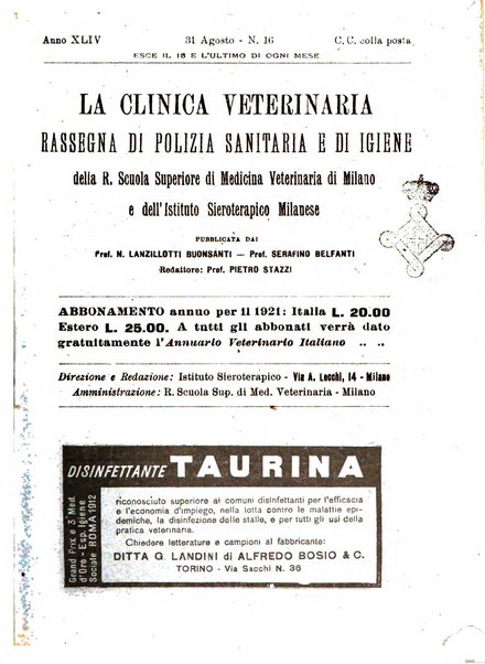 La clinica veterinaria rivista di medicina e chirurgia pratica degli animali domestici