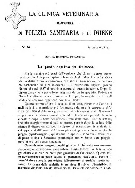 La clinica veterinaria rivista di medicina e chirurgia pratica degli animali domestici