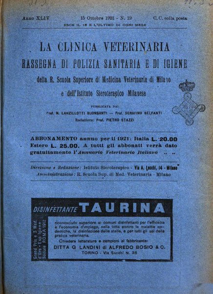 La clinica veterinaria rivista di medicina e chirurgia pratica degli animali domestici