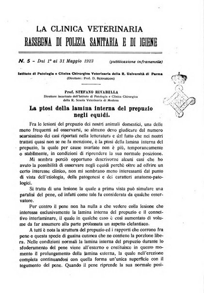 La clinica veterinaria rivista di medicina e chirurgia pratica degli animali domestici