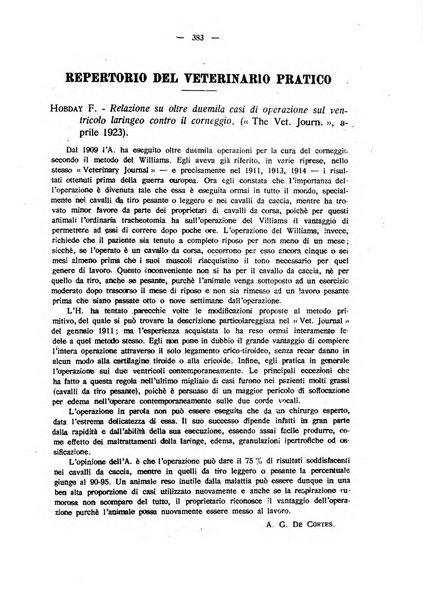 La clinica veterinaria rivista di medicina e chirurgia pratica degli animali domestici