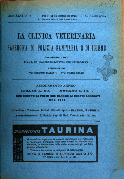 La clinica veterinaria rivista di medicina e chirurgia pratica degli animali domestici