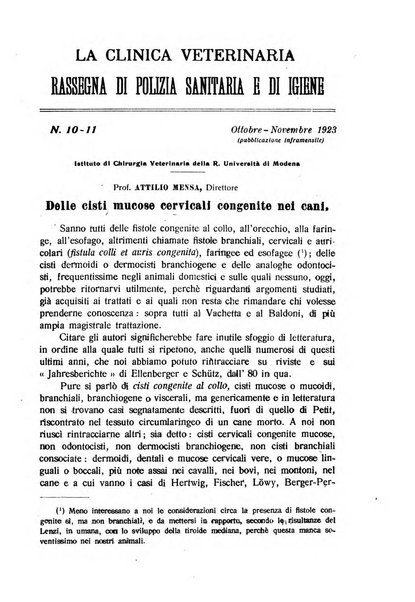 La clinica veterinaria rivista di medicina e chirurgia pratica degli animali domestici