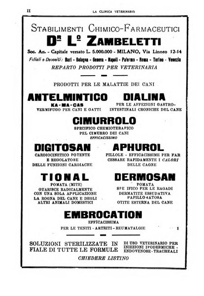 La clinica veterinaria rivista di medicina e chirurgia pratica degli animali domestici