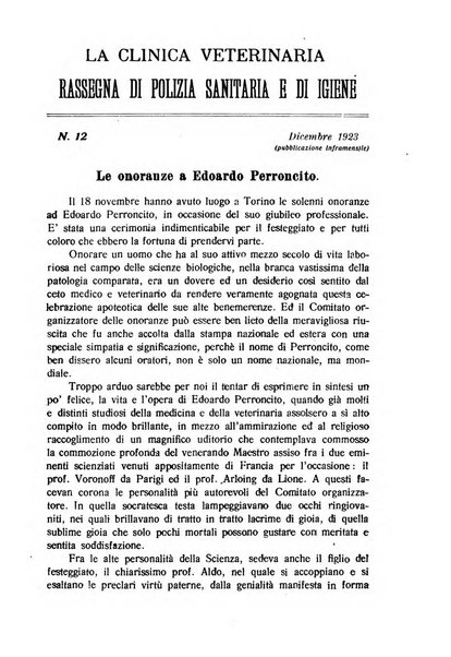 La clinica veterinaria rivista di medicina e chirurgia pratica degli animali domestici