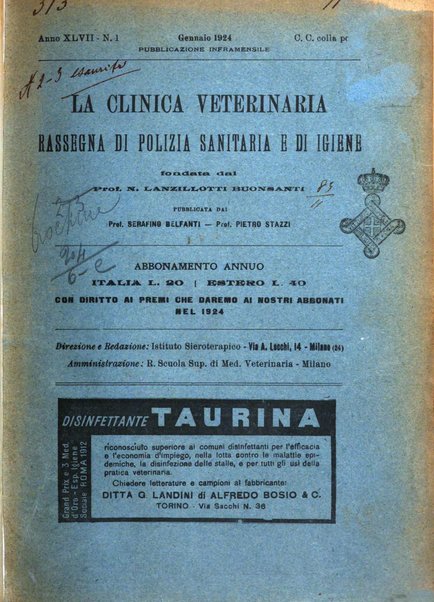 La clinica veterinaria rivista di medicina e chirurgia pratica degli animali domestici