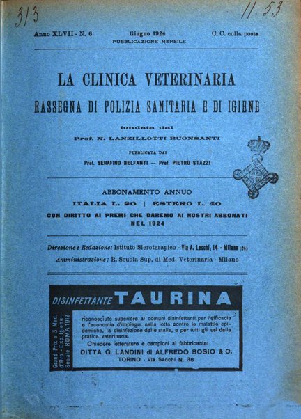 La clinica veterinaria rivista di medicina e chirurgia pratica degli animali domestici