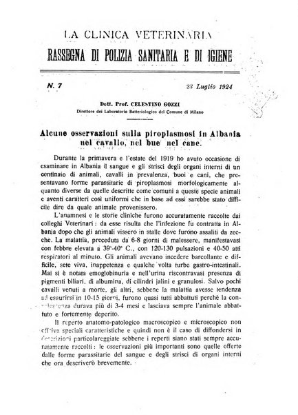 La clinica veterinaria rivista di medicina e chirurgia pratica degli animali domestici