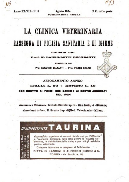 La clinica veterinaria rivista di medicina e chirurgia pratica degli animali domestici