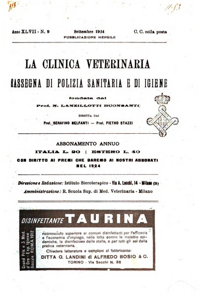 La clinica veterinaria rivista di medicina e chirurgia pratica degli animali domestici