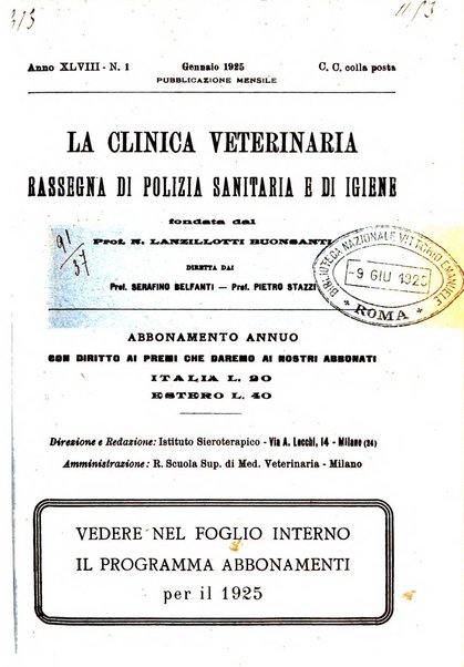 La clinica veterinaria rivista di medicina e chirurgia pratica degli animali domestici