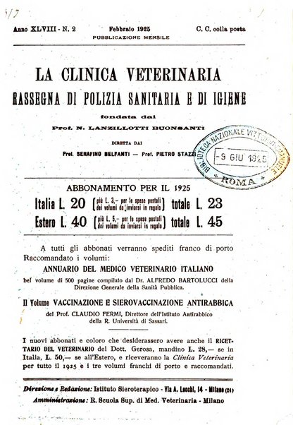 La clinica veterinaria rivista di medicina e chirurgia pratica degli animali domestici