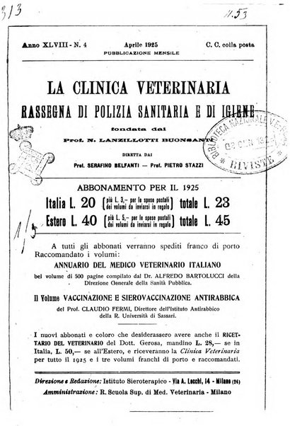 La clinica veterinaria rivista di medicina e chirurgia pratica degli animali domestici