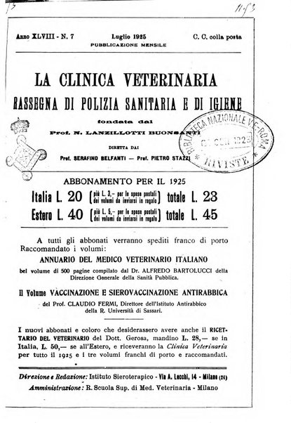 La clinica veterinaria rivista di medicina e chirurgia pratica degli animali domestici